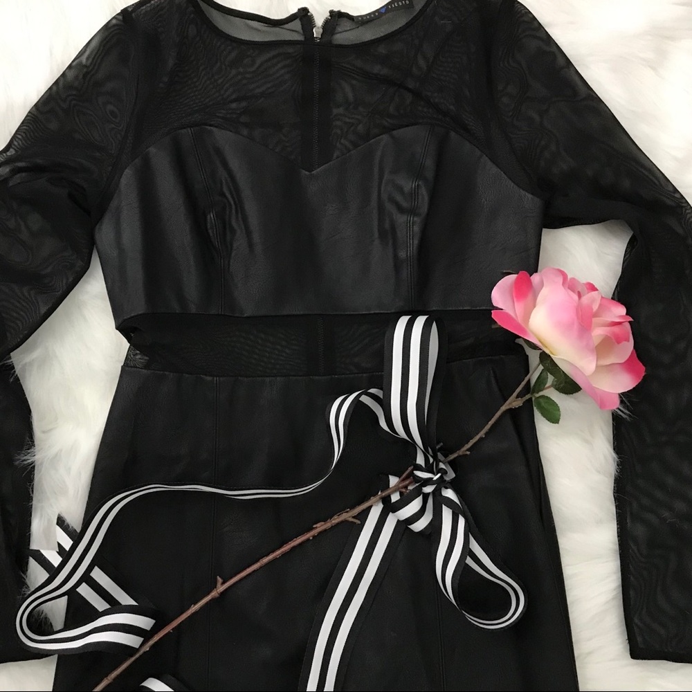 Guess - Faux Leather/Mesh Long Sleeve Dress